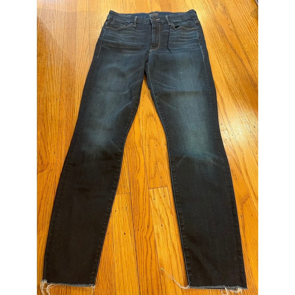 Mother High Waisted Skinny Jeans Dark Wash Raw Hem Denim Size 28